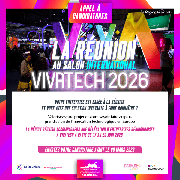 Lire la suite à propos de l’article Appel à candidatures : La Réunion renforce sa présence à Vivatech 2026, vitrine européenne de l’innovation